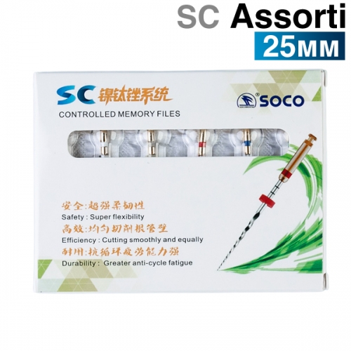 Файлы машинные с памятью формы SC, 25мм, ассорти. (6шт.) SOCO, купить в Москве все стоматологические расходные материалы для стоматологии по низкой цене с бесплатной доставкой.
