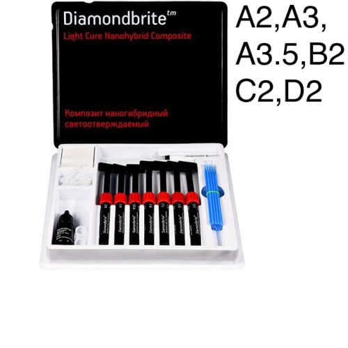 Diamondbrite Nanohybrid LC  (7.4. A2,3,3.5,2,2,D2,. , Etchant gel 4, One step Dentin/Enamel Bond 5, .)