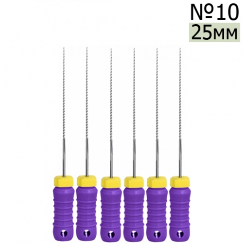 K-Files  25мм, №10, дрильборы ручные, сталь, (6шт.).  Eurofile