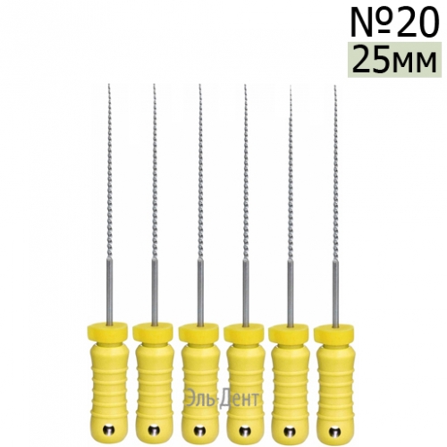 K-Files  25мм, №20, дрильборы ручные, сталь, (6шт.).  Eurofile