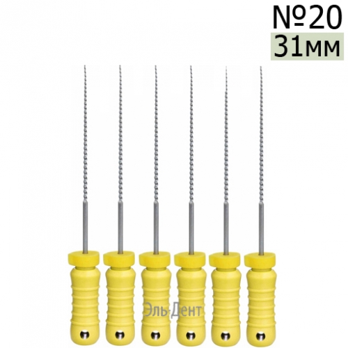 K-Files  31мм, №20, дрильборы ручные, сталь, (6шт.).  Eurofile