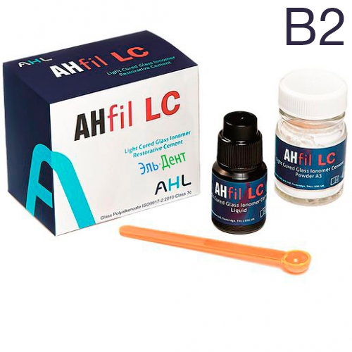 AHfil LC цв.В2 - Цемент светоотверждаемый стеклоиномерный для реставраций (15г пор., 6мл жид.)