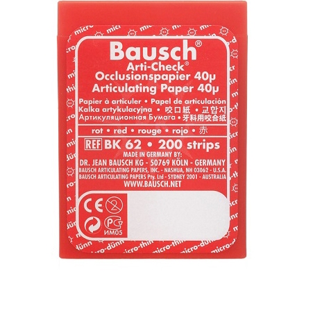 Артикуляционная бумага BK 62 (копирка бауш прямая) 40 мкм, 200 листов, красная Bausch