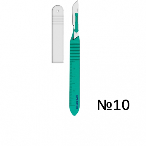 Скальпель №10 стерильный одноразовый Apexmed с пластмассовой ручкой (1шт.)